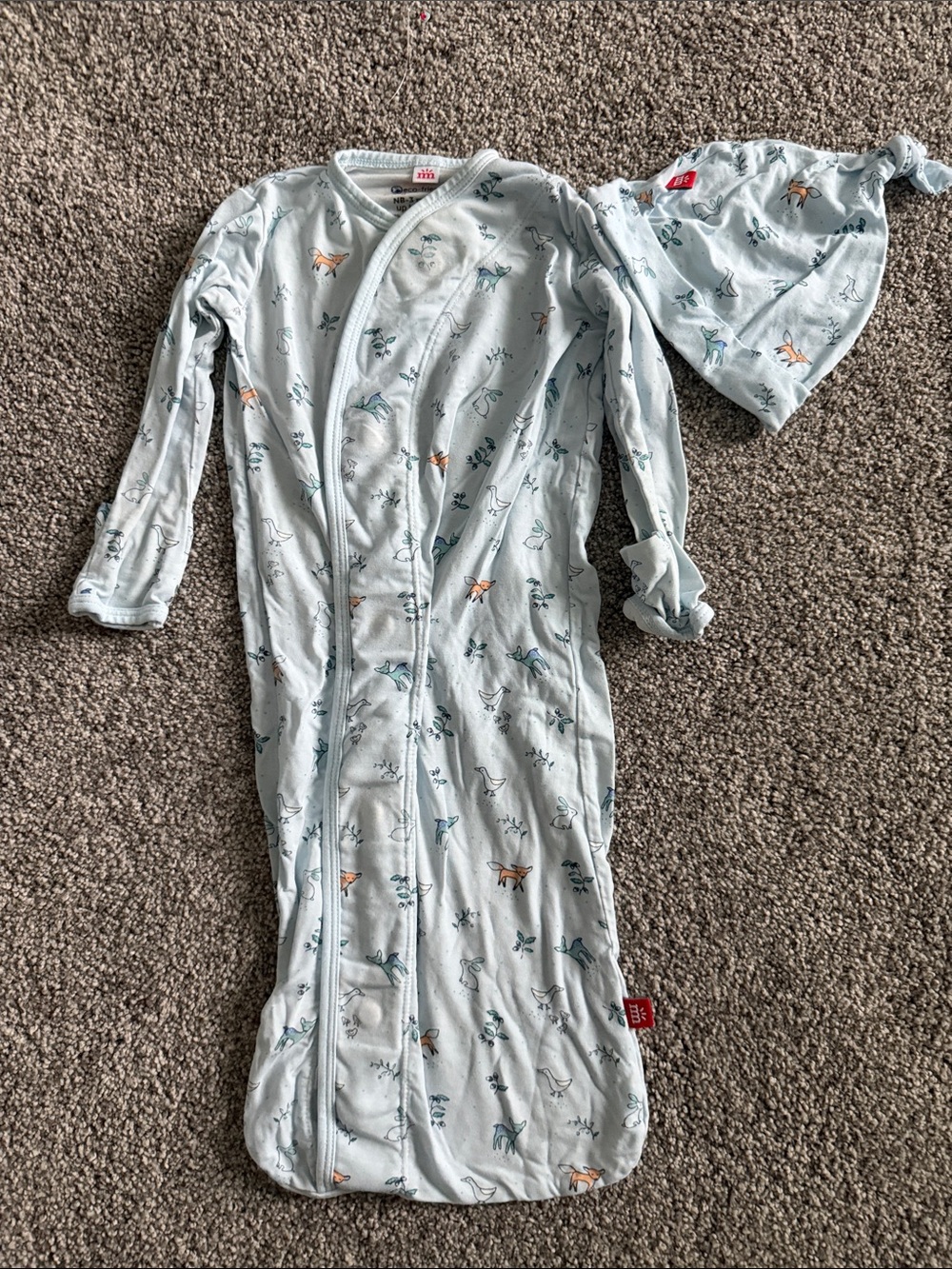 Magnetic Me Light Blue Woodland Print Gown with Matching Hat